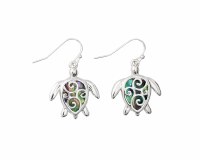 Silver Toned Abalone Turtle Earrings