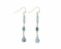 Gold Toned and Blue Beaded Dangle Earrings