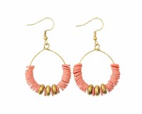 Gold Toned Coral Beads Hoop Earrings