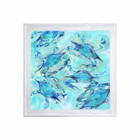 37" Sq Six Blue Crabs Gel Print in a Whitewash Frame