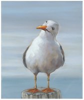 14" x 12" Seagull on a Piling 2 Framed Canvas