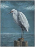48" x 36" White Heron on Blue Wood Slats Wall Plaque