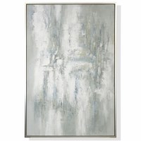 62" x 43" White, Blue, and Gray Framed Abstract Canvas