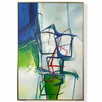 75" x 50" Blue, Green, and Red Framed Abstract Canvas