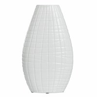 15" White Grid Ceramic Vase