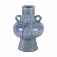 9" Blue Two Handle Ceramic Vase
