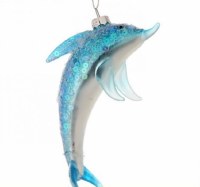 6" Blue Glitter Glass Dolphin Ornament