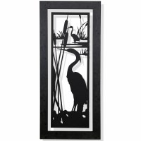 46" x 22" Black and White Heron 2 Framed Print
