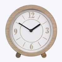 8" Round Natural Wood Sitting Clock