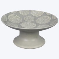 9" Round Gray and White Dots Pedestal Bowl