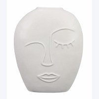 8" White Ceramic Face Vase