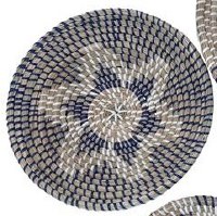 11" Round Blue, Natural, and White Woven Disk