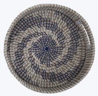 14" Round Blue, White, and Natural Woven Tray