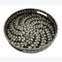 12" Round Black and Gold Capiz Tray