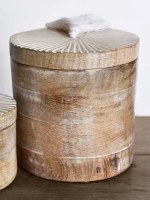 6" Brown Round Wood Box With a Tassel on the Lid