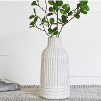 12" White Lines Ceramic Vase