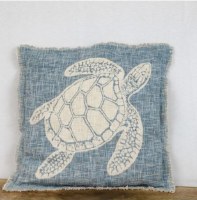 20" Sq Cream Turtle on Blue Decorative Pillow