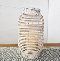 17" Whitewash Rattan Lantern