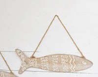 8" x 24" Whitewash Wood Stripe Fish Wall Plaque