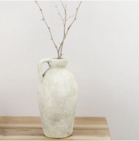 16" Distressed White Ceramic Vase With Handles