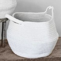 14" White Fabric Basket With Handles