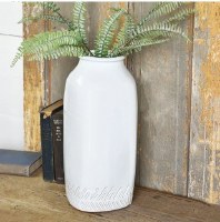 16" Sq White Ceramic Notch Vase