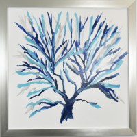 29" Sq Blue Coral 1 Coastal Gel Canvas in a Silver Frame