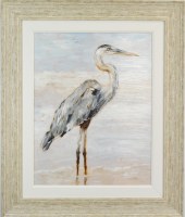 36" x 30" Blue Heron 1 Coastal Gel Textured Print in a Sand Frame