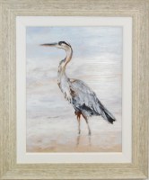 36" x 30" Blue Heron 2 Coastal Gel Textured Print in a Sand Frame