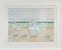 34" x 42" Two Chairs on the Beach Coastal Gel Textured Print in a White Frame