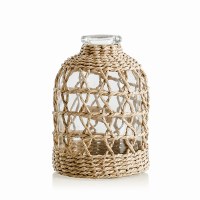 7" Clear Vase Wirh a Natural Wicker Wrap
