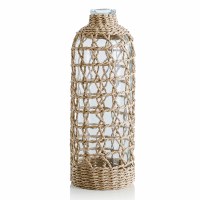13" Clear Vase With a Natural Wicker Wrap