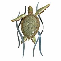 31" Turtle Swimming in Seagrass Coastal Metal Wall Art Plaque