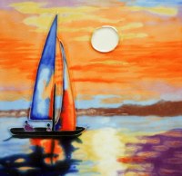 8" Sq Sunset and Sailboat Ceramic Tile