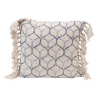 20" Sq White and Blue Tile Pattern Decorative Pillow