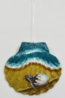 Baby Sea Turtle Htaching on the Beach Scallop Shell Ornament