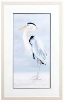 31" x 19" Blue Heron With Head Down Coastal Whitewash Framed Print Under Glass