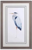 33" x 21" Blue Heron With Head Down Coastal Framed Print Under Glass