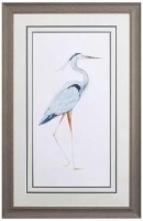 33" x 21" Blue Heron With Head Up Coastal Framed Print Under Glass
