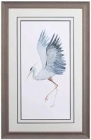 33" x 21" Blue Heron With Wings Out Coastal Framed Print Under Glass