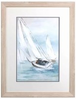 27" x 21" Two Sails Sailboat Coastal White Wash Framed Print Under Glass