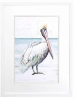 25" x 19" Pelican Profile Coastal White Framed Print Under Glass