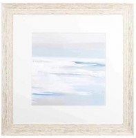 28" Sq Light Blue Shore Coastal White Wash Framed Print Under Glass