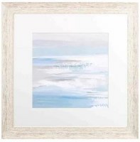 28" Sq Medium Blue Shore Coastal White Wash Framed Print Under Glass