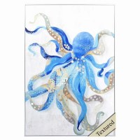 35" x 24" Coastal Blue Octopus Gel Textured Print in a White Frame