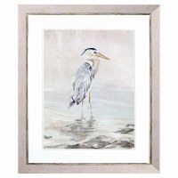 34" x 28" Heron Beauty 2 Coastal Whitewash Framed Print Under Glass