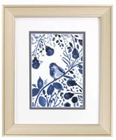 12" x 10" Blue Bird With Tail Below the Branch Champagne Framed Print Under Glass