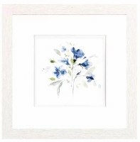 11" Sq Five Blue Flowers Whitewash Framed Print Under Glass