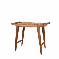 24" Borwn Woven Top and Wood Legs Stool