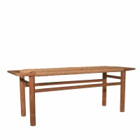 31" Brown Woven Top and Wood Legs Bench